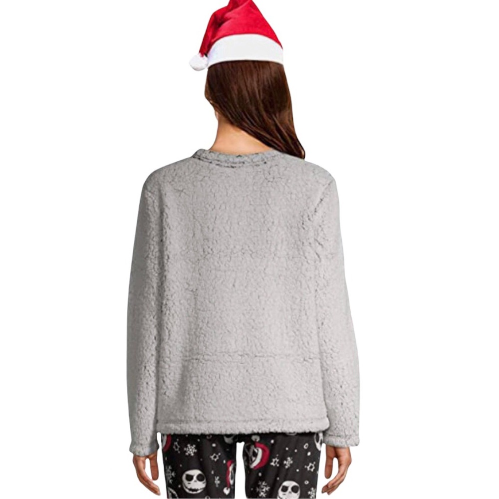 Disney The Night Before Christmas Gray Sherpa Fleece Jack Skellington Pajama Top - Picture 2 of 9